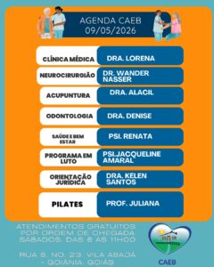 Programação CAEB dia 09 de Maio - Atendimentos gratuitos