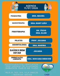 Programação CAEB dia 11 de julho - Atendimentos gratuitos