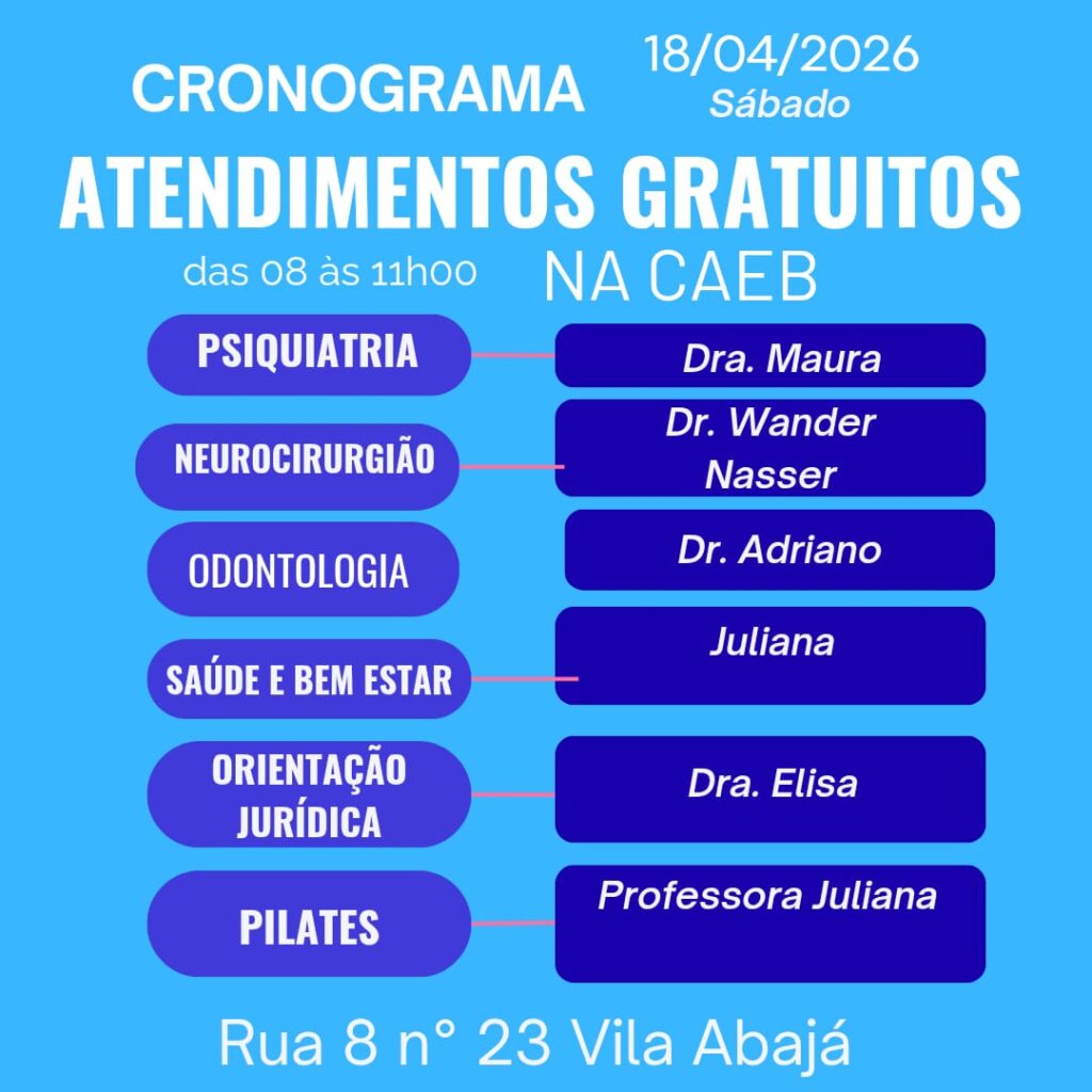 Programação CAEB 18 de ABRIL - Atendimentos gratuitos