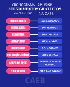 Programação CAEB 29 de novembro - Atendimentos gratuitos