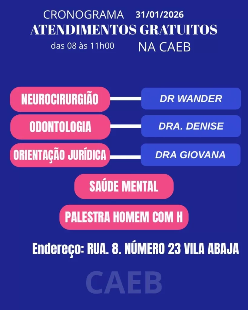 Programação CAEB 31 de janeiro - Atendimentos gratuitos
